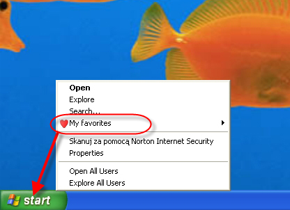 Access to favorites from the Start button